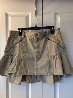 Tiered Khaki Ruffle Mini Skirt